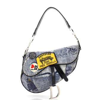 Christian Dior Vintage Saddle Bag Printed Denim Medium