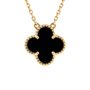 Van Cleef & Arpels Vintage Alhambra Pendant Necklace 18K Yellow Gold and Onyx