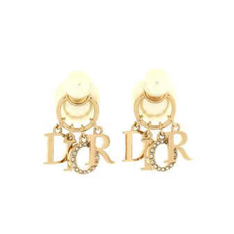 Christian Dior Tribales Dangle Dior Logo Stud Earrings Metal with Faux Pearls and Crystals