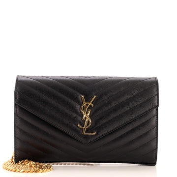 Saint Laurent Classic Monogram Wallet on Chain Matelasse Chevron Leather Medium