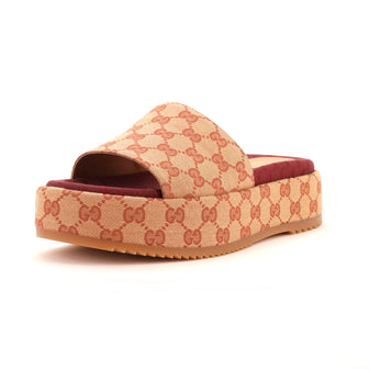 Gucci Women's Angelina Platform Slide Sandals GG Canvas