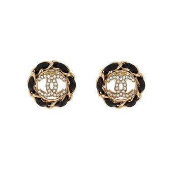 Chanel Chain Around CC Stud Earrings Metal with Leather and Crystals