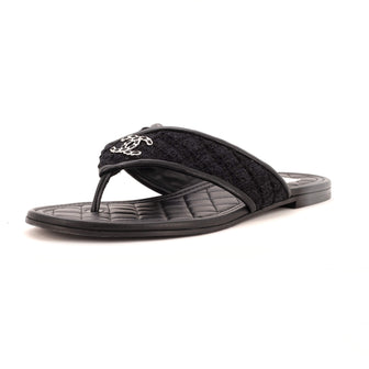 Chanel Women's CC Logo Thong Sandals Tweed and Leather