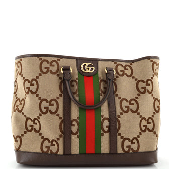 Gucci Ophidia Top Handle Shopping Tote Jumbo GG Canvas with Leather Medium