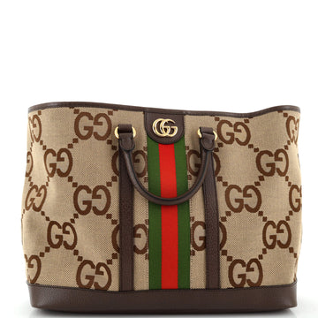 Gucci Ophidia Top Handle Shopping Tote Jumbo GG Canvas with Leather Medium