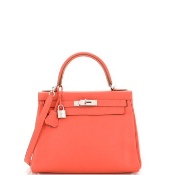Hermes Kelly Handbag Red Clemence with Palladium Hardware 28