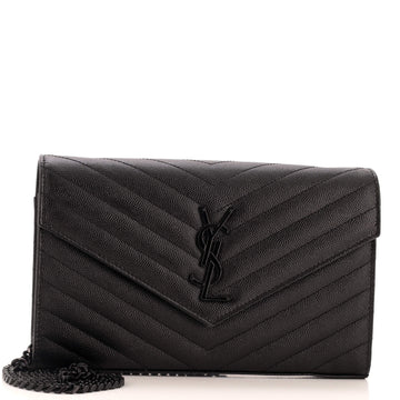 Saint Laurent Classic Monogram Wallet on Chain Matelasse Chevron Leather Medium