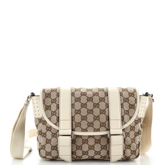 Gucci Double Belt Flap Messenger GG Canvas with Perforated Leather Small