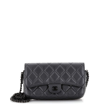 Chanel So Black Classic Flap Phone Holder with Chain Quilted Lambskin
