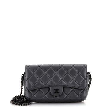 Chanel So Black Classic Flap Phone Holder with Chain Quilted Lambskin