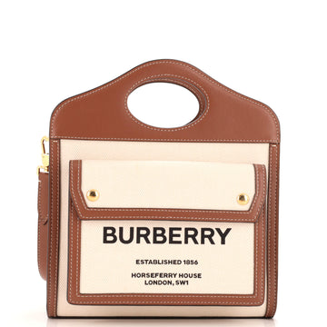 Burberry Logo Pocket Tote Canvas with Leather Mini