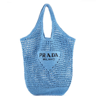 Prada Triangle Logo Bucket Tote Raffia
