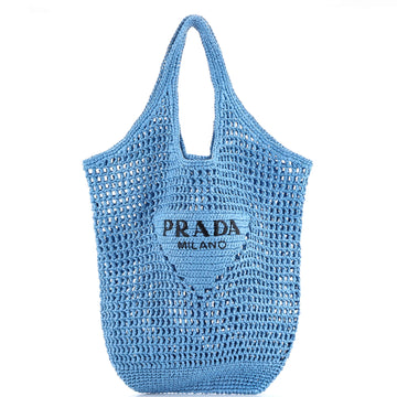 Prada Triangle Logo Bucket Tote Raffia