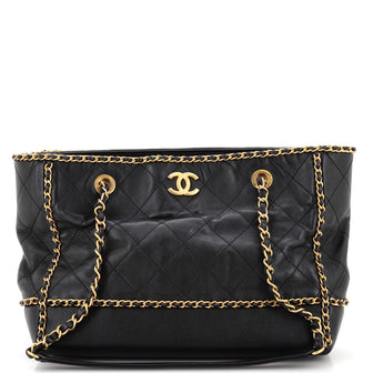 Chanel Chain Around Lines Shopping Tote Quilted Calfskin Small
