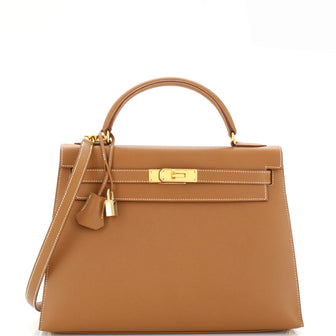 Hermes Kelly Handbag Brown Courchevel with Gold Hardware 32
