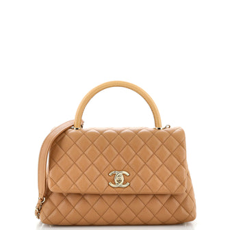 Chanel Coco Top Handle Bag Quilted Caviar with Lizard Embossed Handle Small