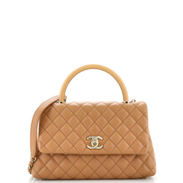 Chanel Coco Top Handle Bag Quilted Caviar with Lizard Embossed Handle Small
