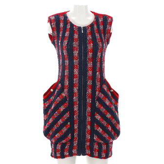 Chanel Women's Sleeveless Two Pocket Zip Sweater Dress Cotton Tweed Blend