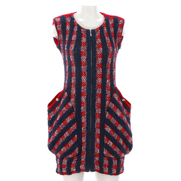 Chanel Women's Sleeveless Two Pocket Zip Sweater Dress Cotton Tweed Blend
