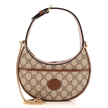 Gucci Interlocking G Patch Half Moon Hobo GG Coated Canvas Mini