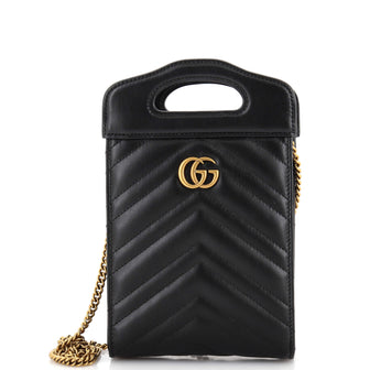 Gucci GG Marmont Top Handle Convertible Chain Tote Matelasse Leather Mini