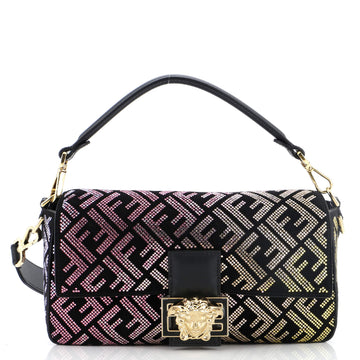 Versace x Fendi Fendace Baguette NM Bag Crystal Embellished FF Suede Medium