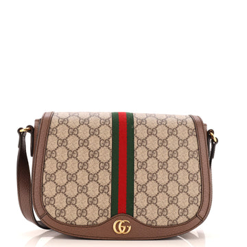 Gucci Ophidia Saddle Flap Shoulder Bag GG Coated Canvas Small