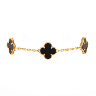 Van Cleef & Arpels Vintage Alhambra 5 Motifs Bracelet 18K Yellow Gold and Onyx