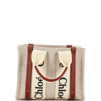 Chloe Woody Tote Canvas with Leather Small