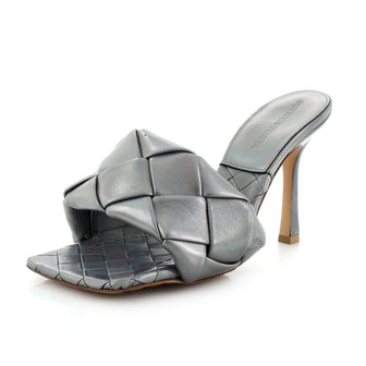 Bottega Veneta Women's Lido Heeled Sandals Maxi Intrecciato Metallic Leather
