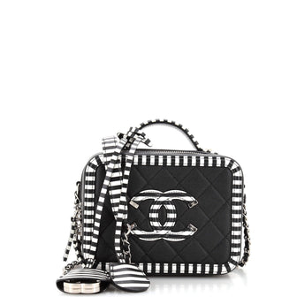 Chanel Filigree Vanity Case Quilted Caviar with Striped Leather Small
