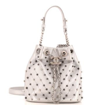 Chanel Stud Wars Drawstring Bucket Bag Embellished Chevron Lambskin Mini