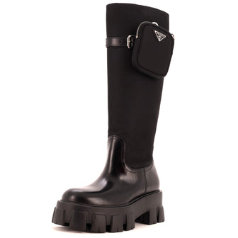 Prada Women's Monolith Knee High Boots Nylon and Leather