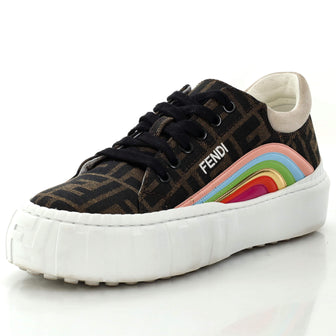 Fendi Women's Rainbow Low-Top Sneakers Zucca Jacquard with Leather