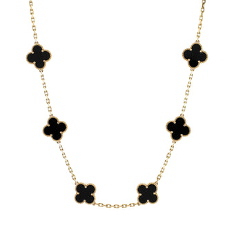 Van Cleef & Arpels Vintage Alhambra 10 Motifs Necklace 18K Yellow Gold and Onyx