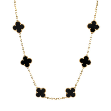 Van Cleef & Arpels Vintage Alhambra 10 Motifs Necklace 18K Yellow Gold and Onyx