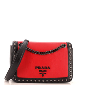 Prada Chain Flap Bag Studded Glace Calf Small