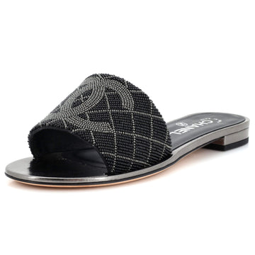 Chanel Women's CC Slide Sandals Embellished Leather