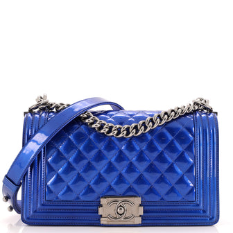 Chanel Boy Flap Bag Quilted Patent Old Medium