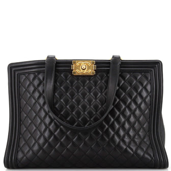 Chanel Boy Shopping Tote Quilted Lambskin Large
