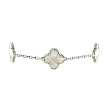 Van Cleef & Arpels Vintage Alhambra 5 Motifs Bracelet 18K White Gold and Mother of Pearl