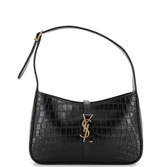 Saint Laurent Le 5 a 7 Hobo Crocodile Embossed Leather Small