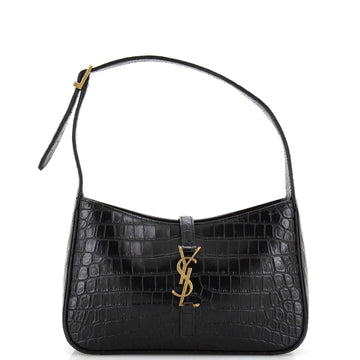 Saint Laurent Le 5 a 7 Hobo Crocodile Embossed Leather Small