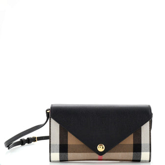 Burberry Hannah Envelope Wallet on Strap Leather and Vintage Check Canvas