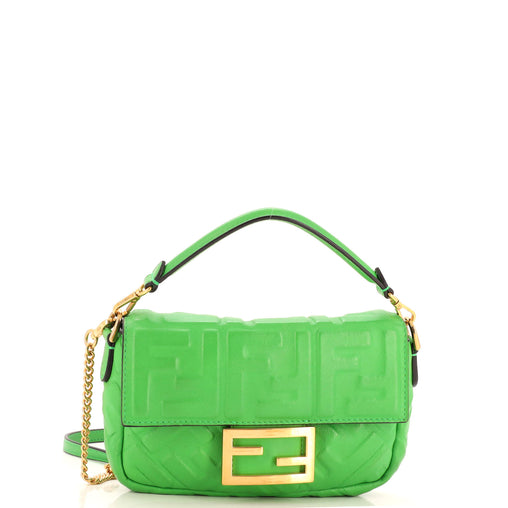 Fendi Baguette NM Bag Zucca Embossed Leather Mini Green 2695221
