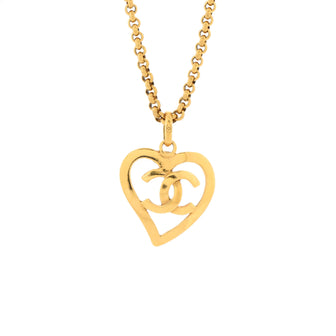 Chanel Vintage CC Heart Pendant Long Necklace Metal