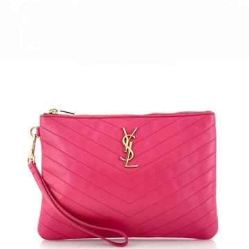 Saint Laurent Classic Monogram Wristlet Pouch Matelasse Chevron Leather Medium