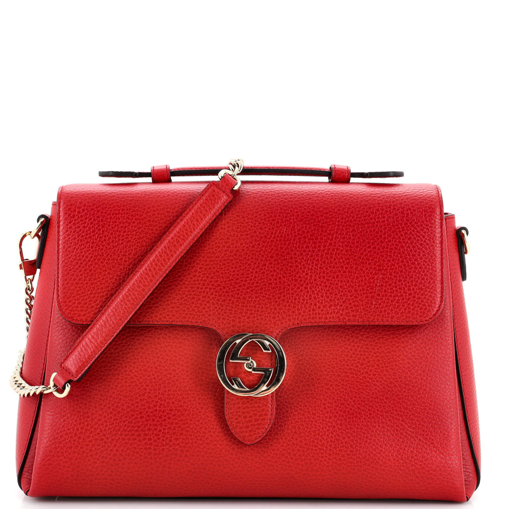 Gucci Interlocking Top Handle Bag Leather Medium Red 2696071