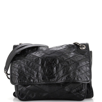 Saint Laurent Niki Chain Flap Bag Matelasse Chevron Leather Large