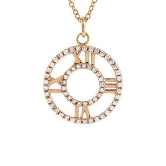 Tiffany & Co. Atlas Open Medallion Pendant Necklace 18K Rose Gold with Pave Diamonds Small